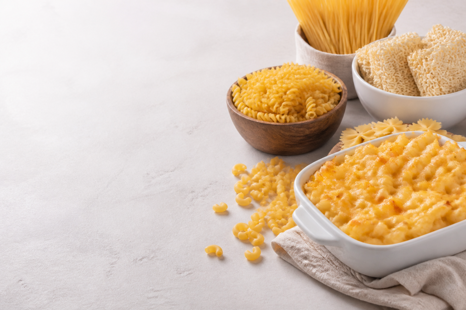 Pasta, ramen and macaroni and cheese