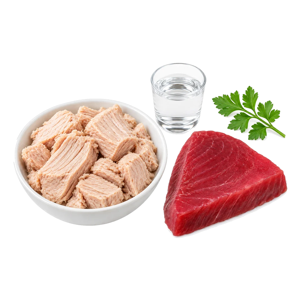 Unbranded product illustration: Yellowfin chunk in water