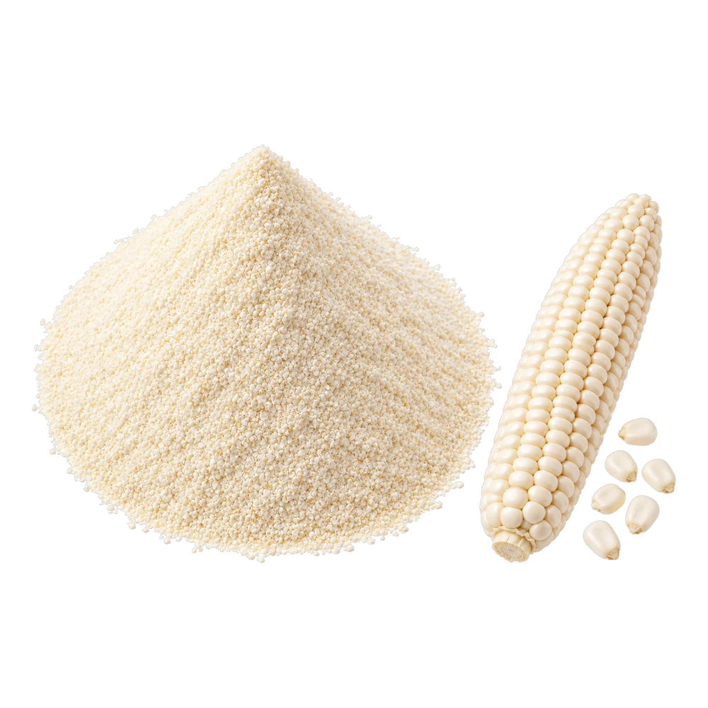 Unbranded product illustration: Cornmeal white, degermed