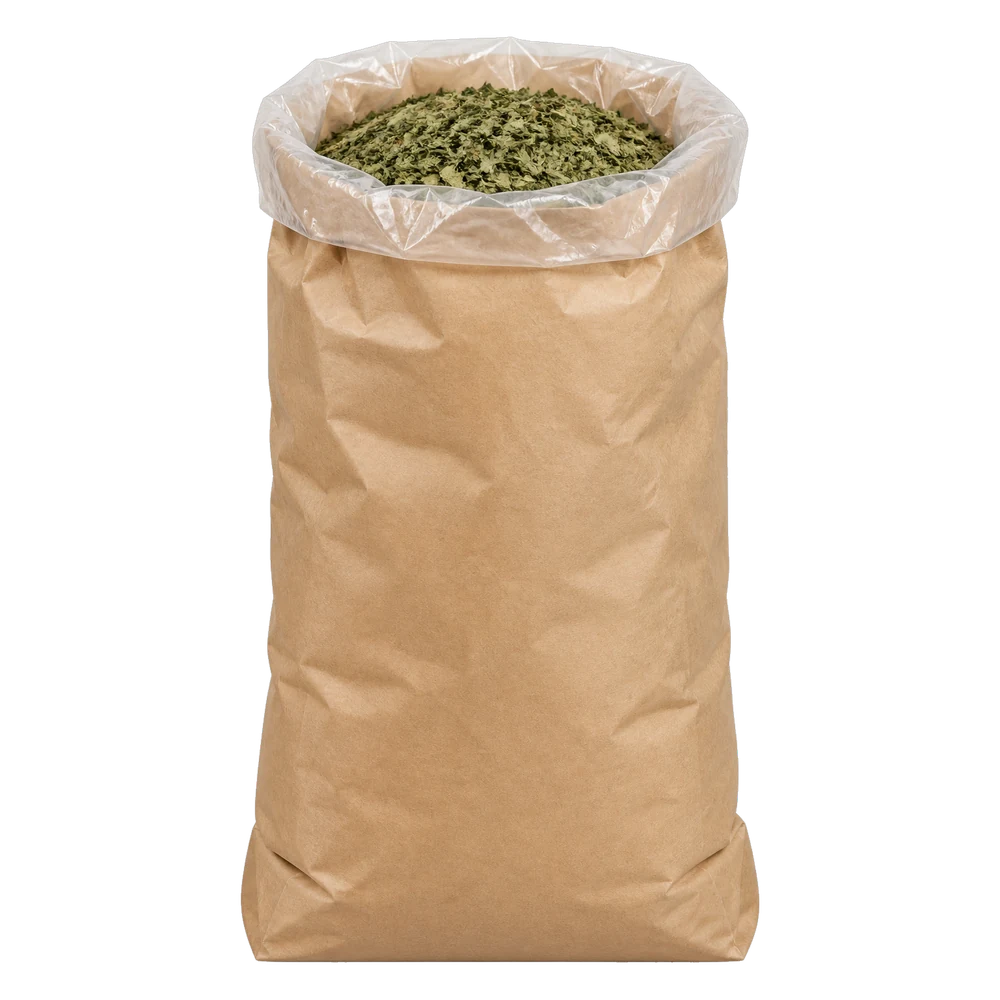 Neutral packaging-format illustration: Sac deux plis, feuille et feuille coupée