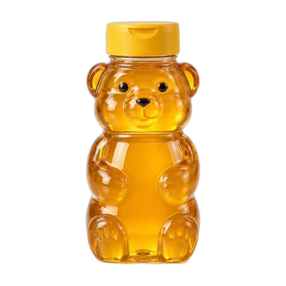 Neutral packaging-format illustration: Squeeze bottle & bear
